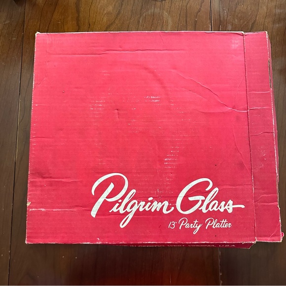 Vintage Pilgrim Glass 13” Party Platter Embossed Family Christmas Tree Scene - Picture 3 of 9